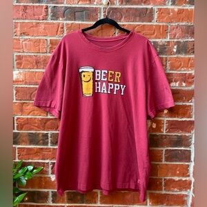 Life Is Good Mens 2X Red Short Sleeve Beer Happy Graphic Crusher Tee